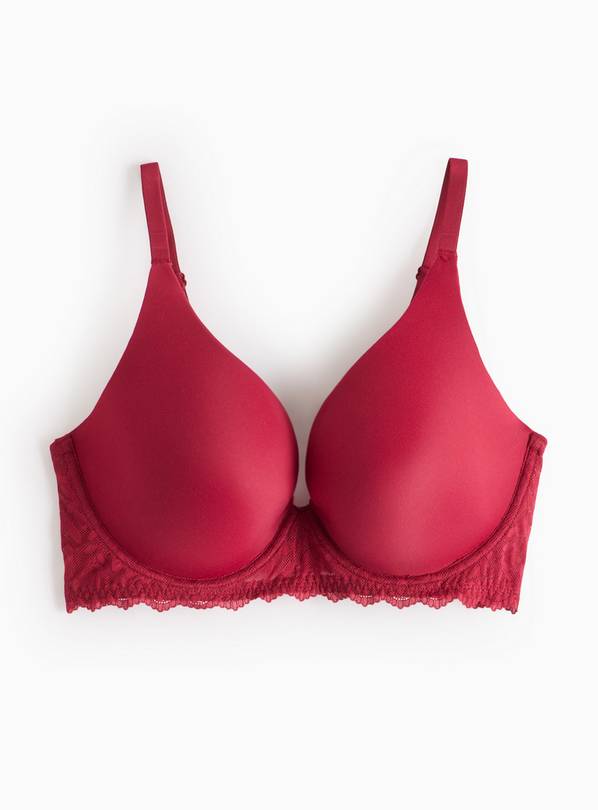 DD+ Dark Red High Apex Lace Padded Plunge Bra 36G